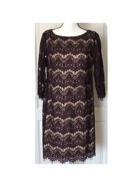 J Howard Lace Burgundy Cocktail Dress, Lined, Shift Dress Size 12